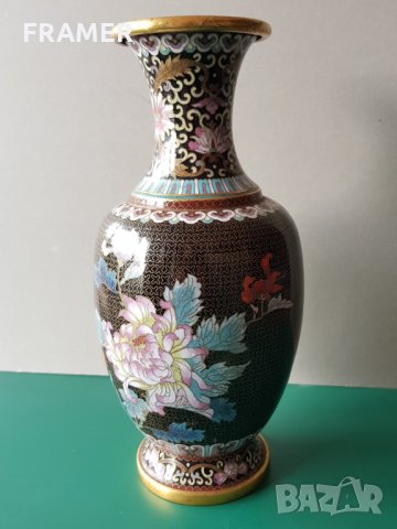 Прекрасна 19ти век Китайска Емайл Клазоне бронзова ваза, снимка 2 - Вази - 31459982