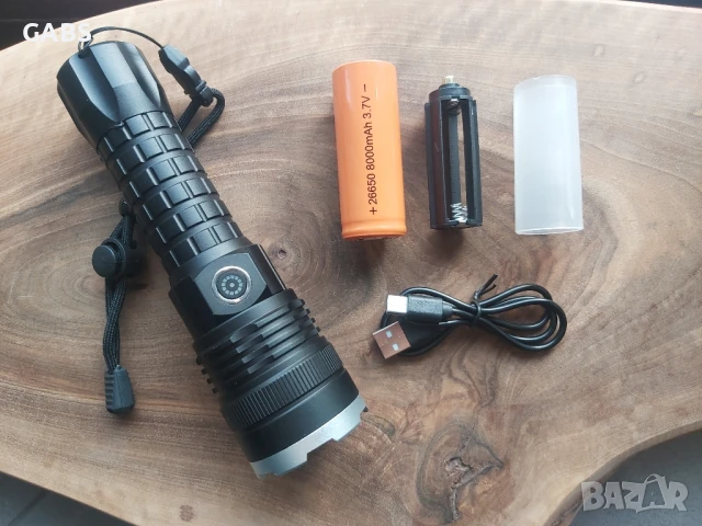 Мощен LED фенер P90 малък,USB зареждане,телескопичен ZOOM, снимка 6 - Екипировка - 50672356