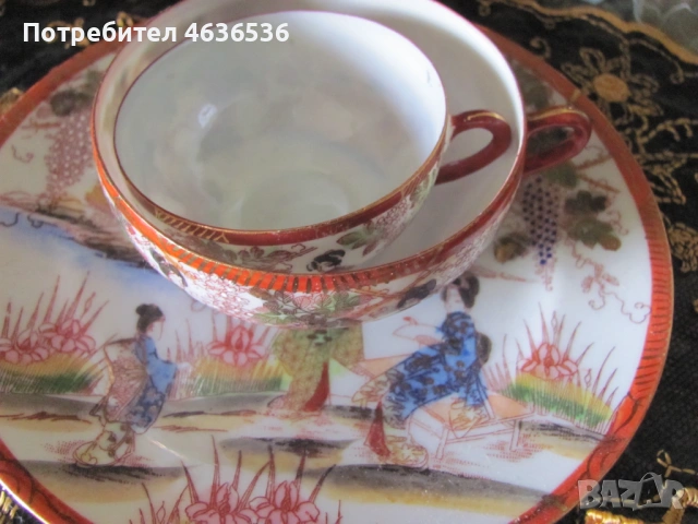 Японски К-т Чашка за чай и кафе, костен порцелан , маркирани, снимка 7 - Сервизи - 53254775
