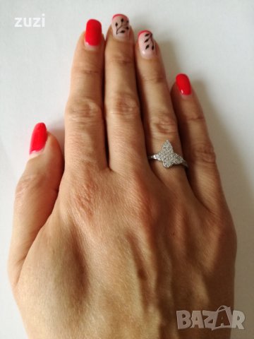Сребърен пръстен с цирконий „ Пеперуда ”. Сребро проба 925.
