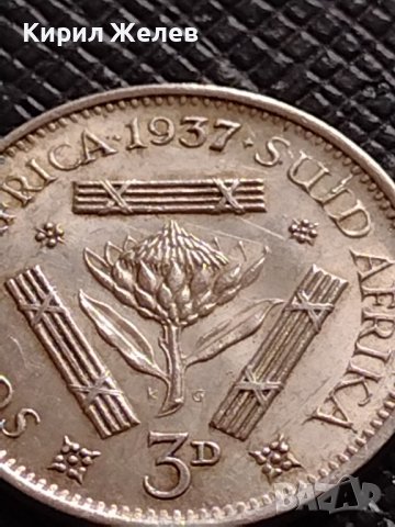 СРЕБЪРНА МОНЕТА 3 пенса 1937г. Южна Африка крал Джордж шести УНИКАТ 26814, снимка 3 - Нумизматика и бонистика - 40212428