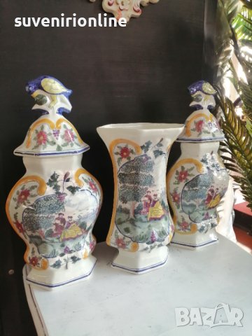 стар комплект вази японски порцелан с печат, снимка 5 - Вази - 40591310