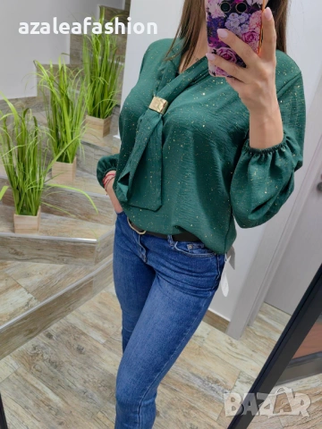 Блуза с бляскави частички в зелено, снимка 4 - Блузи с дълъг ръкав и пуловери - 53220588