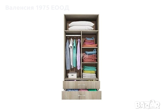 Двукрил гардероб с чекмеджета Сити 1008 сонома, орех адмирал или комбинация бяло/ арвен, снимка 12 - Гардероби - 20978369