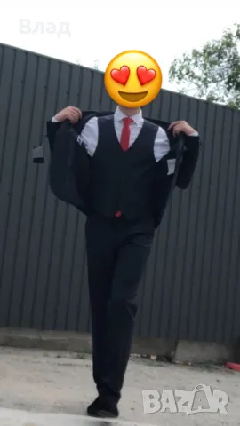 Стилен абитуриентски/сватбен/парти костюм от три части (размер S) + риза и вратовръзка!(тъмно синьо), снимка 4 - Ризи - 49743750