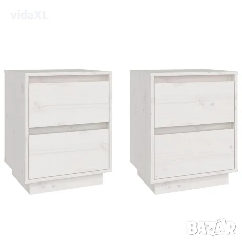 vidaXL Нощни шкафчета, 2 бр, бели, 40x35x50 см, борово дърво масив, снимка 1 - Шкафове - 56148032