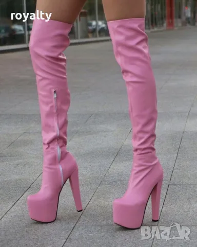 Чизми на ток - розова кожа