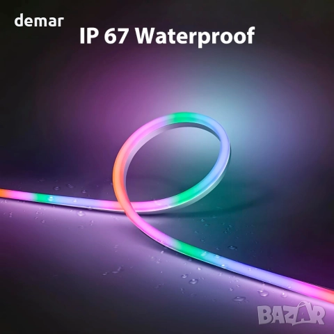 FWoche LED неонова въжена светлина 5M, RGB IC светлинна лента Bluetooth приложение и IR дистанционно, снимка 5 - Лед осветление - 52128873