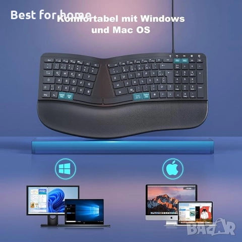 Ергономична , осветена разделена кабелна клавиатура Seenda с поставка за китката, снимка 3 - Клавиатури и мишки - 51770574