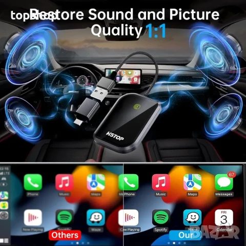 HSTOP Carplay Wireless адаптер, 2024г, USB-A към USB-C Plug and Play, iPhone ios10+ и Android 11+, снимка 6 - Аксесоари и консумативи - 50542352