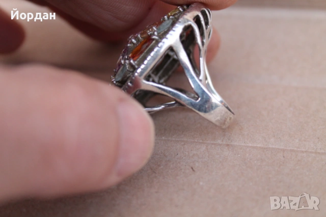 Дамски сребърен пръстен с полускъпоценни камъни, снимка 5 - Пръстени - 53877737