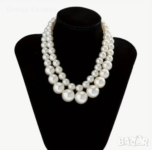 Двойно колие от изкуствени перли, снимка 3 - Колиета, медальони, синджири - 52944943
