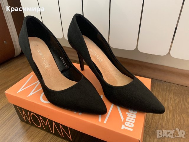 Черни остри велурени обувки на ток, 37 номер, снимка 2 - Дамски обувки на ток - 40860864