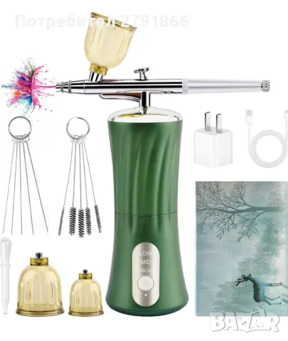 Daakro 2024 Upgrade Wireless Airbrush Set 30PSI Преносим ръчен безжичен мини USB акумулаторен, снимка 9 - Козметични уреди - 47749910