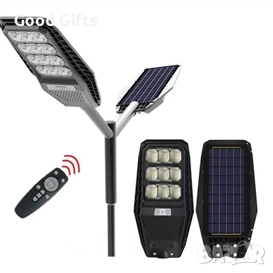 Соларна улична LED лампа 300W с дистанционно управление, сензор за движение и монокристален панел