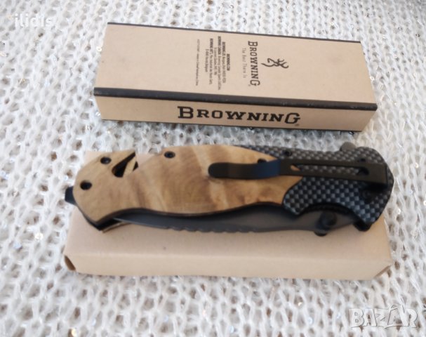 Browning X50  Сепия - сгъваем автоматичен масивен нож с дървени чирени и  метални елементи сепия , снимка 3 - Ножове - 34892765
