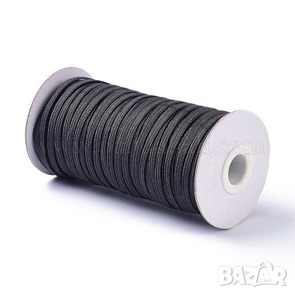 Ролка черен ластик 5 мм, плосък тъкан (плетен), 91 метра