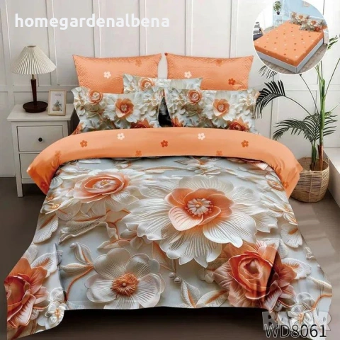 Флорален спален комплект с ластик 100% памук 200x230 / 180x200, снимка 3 - Спално бельо - 54094910