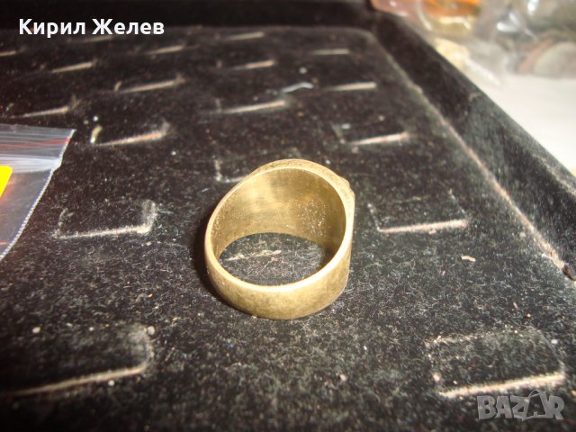 СТАР ПОЗЛАТЕН БРОНЗОВ ПРЪСТЕН ОРНАМЕНТИРАН РЪЧНО МАЙСТОРСКА АРТ ДЕКО ИЗРАБОТКА МАСИВЕН 21879, снимка 4 - Пръстени - 33962719