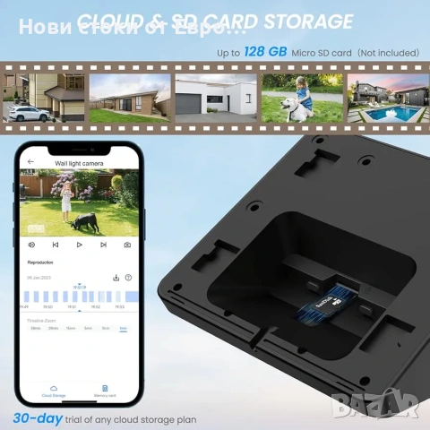 Cinnado Външна камера Безжична - 2.4G 2K Соларна стенна камера, снимка 4 - HD камери - 54095299