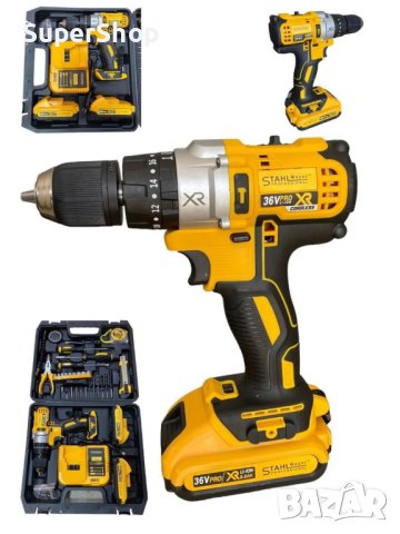 Винтоверт с две батерии куфар с инструменти  подарък четки 3бр ударен, снимка 2 - Винтоверти - 42835899