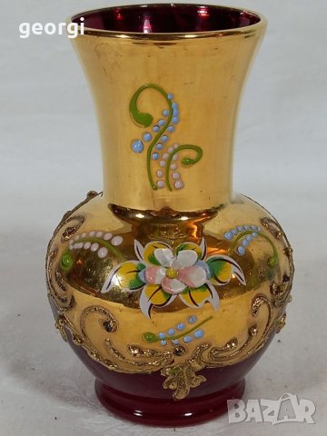 Ваза рубинен кристал с позлата Bohemia 