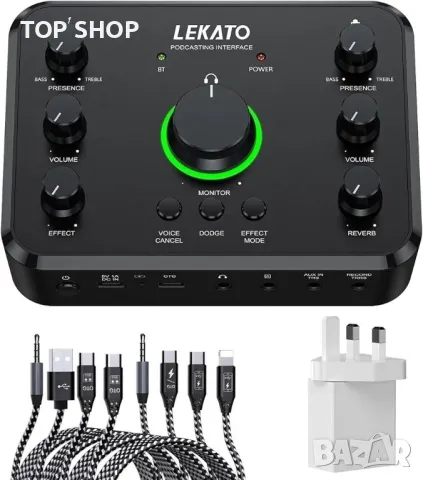 LEKATO USB аудио интерфейс Преносим подкаст интерфейс с Bluetooth