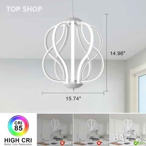 LMiSQ Модерна лампа - полилей Ф38CMxH40CM Бяла LED Димируема 0%-100%, снимка 5 - Лед осветление - 49938008