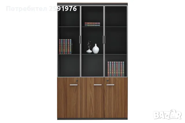 Офис шкаф с витрини Puzzle-hoem Oscar 120x40x200см, цвят орех-антрацит, снимка 1