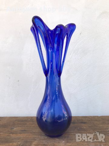 Уникална ръчно изработена ваза от кобалтово стъкло. №0470, снимка 1 - Колекции - 33700590