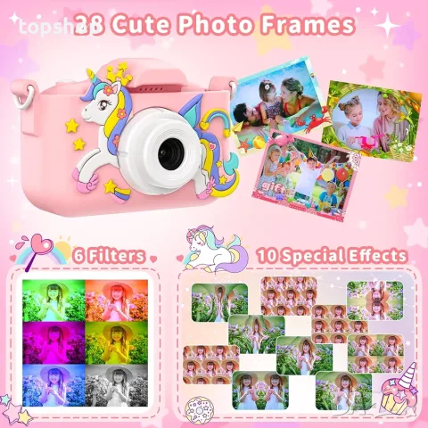 Нов Детски Дигитален Фотоапарат PHNIXGAM Pink Unicorn (1080P, 32GB Карта, Смарт Игри, MP3)  , снимка 5 - Фотоапарати - 55910632
