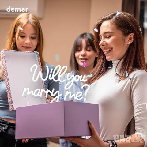 CoolGift Mart Неонова табела „Ще се омъжиш ли за мен“, Романтична LED неонова светлина, USB, снимка 7 - Лед осветление - 47423138