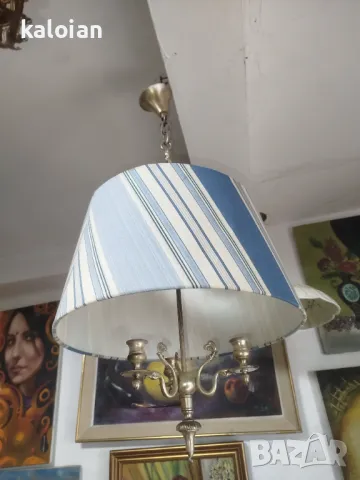Стар посребрен полилей стил Арт Деко. Може да се използва и за свещник. Работи перфектно. Абажурът е, снимка 4 - Антикварни и старинни предмети - 49739936