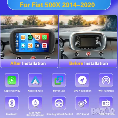 Мултимедия, Двоен дин, за FIAT 500X, Андроид, навигация, 2 Дин, плеър, Android, Фиат, 2DIN от 2014г, снимка 6 - Аксесоари и консумативи - 49943698