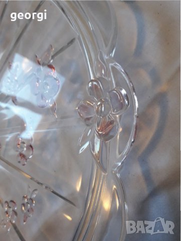 Голям стъклен цветен поднос за торта    17/1, снимка 4 - Прибори за хранене, готвене и сервиране - 31604914