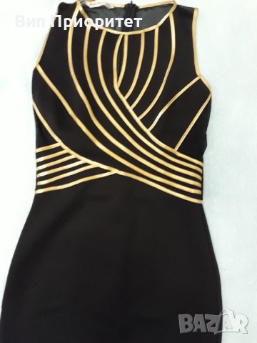 Бутикова рокля FERVENTE , черна с плътни и прозрачни сегменти /отстрани и на гърба/ + златни ивици, снимка 10 - Рокли - 37415384