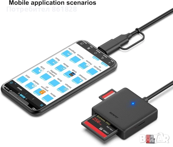 Четец на карти с памет, BENFEI 4in1 USB 3.0 и USB-C към SD Micro SD MS CF адаптер за четец на карти,, снимка 6 - Друга електроника - 52938547
