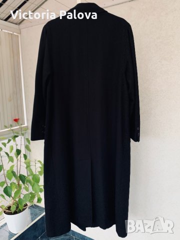 Черно дълго вълнено палто модерна кройка, снимка 1 - Палта, манта - 35407428