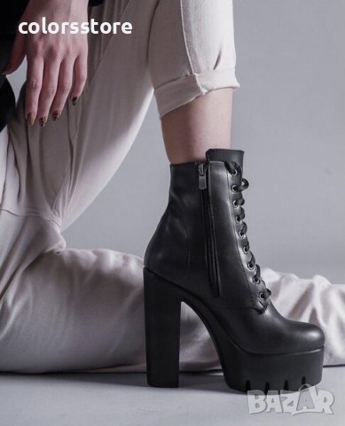 Боти на ток - черна кожа с черно ходило - BT13