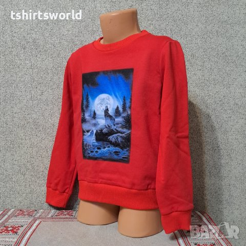 Нова детска ватирана блуза с дълъг ръкав Вълк, Пълнолуние, Серия вълци, снимка 5 - Детски Блузи и туники - 38861453