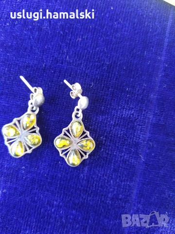 Винтидж сребърни обеците с кехлибар, снимка 3 - Антикварни и старинни предмети - 54096336