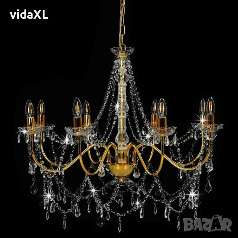 vidaXL Полилей с кристали, златист, 8 х Е14 крушки, снимка 3 - Полилеи - 56146570