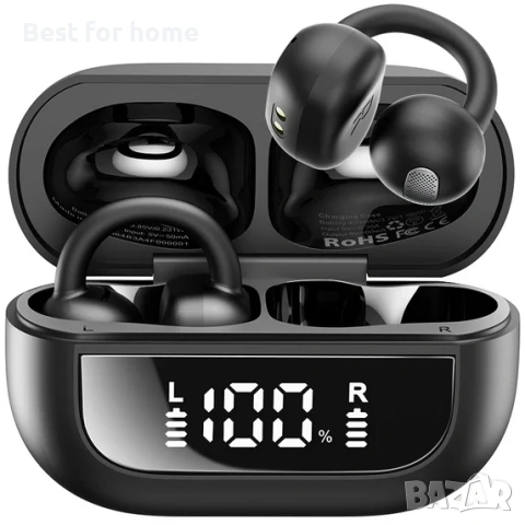 TOZO Леки отворени слушалки с щипка за уши, Bluetooth 5.4 слушалки с AI шумопотискащ микрофон