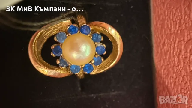 Златен дамски пръстен с перла и камъчета-5.5гр 14 карата
