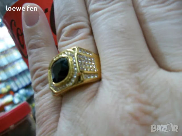 Изключително красив мъжки пръстен от стомана 316L с черен камък златен златист цвят !, снимка 5 - Пръстени - 49587872