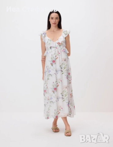 Нова 100 % вискоза кукленска разкошна лятна дълга елегантна феерична рокля флорален принт цветя 