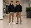 Мъжки карго дънки с връзка кафяв, снимка 1