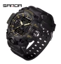 SANDA Луксозен мъжки електронен часовник, спортен, LED, аналогов, дигитален, хронограф, военен, двое, снимка 1