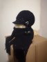 Нов комплект черна шапка с шал Вълна и ангора