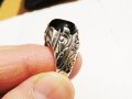 Стар красив мъжки сребърен пръстен с голям красив камък черен оникс и прекрастна изработка, снимка 2